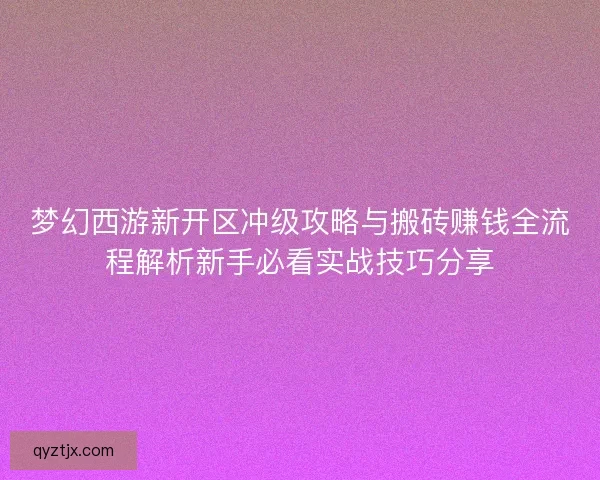 梦幻西游新开区冲级攻略与搬砖赚钱全流程解析新手必看实战技巧分享